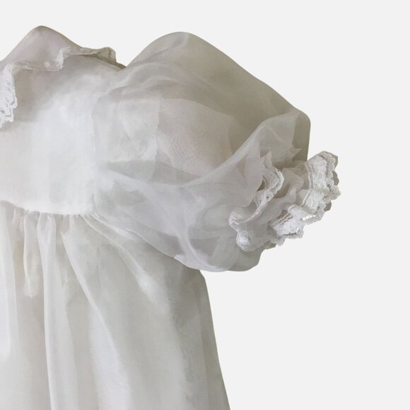 VTG Baby Christening 3-Layers Gown White Lace Satin Bonnet Underdress 3-6 M VBC - Picture 7 of 15